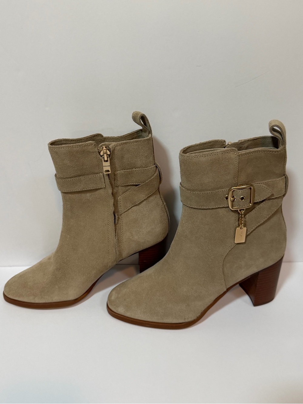 Coach Beige Suede Olivia Ankle Boots with Buckle Size 6 New No Box